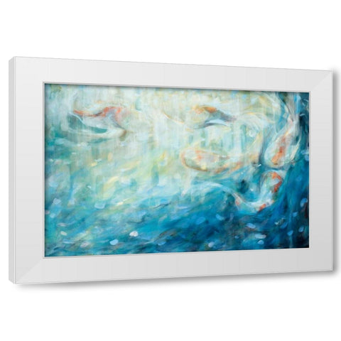 Playing Koi White Modern Wood Framed Art Print by Parker, Karen Lorena