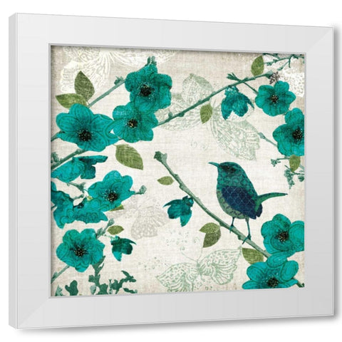 Birds and Butterflies I White Modern Wood Framed Art Print by Venter, Tandi