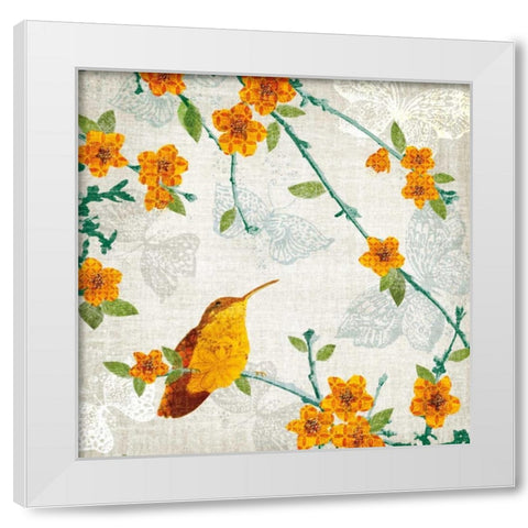Birds and Butterflies III White Modern Wood Framed Art Print by Venter, Tandi
