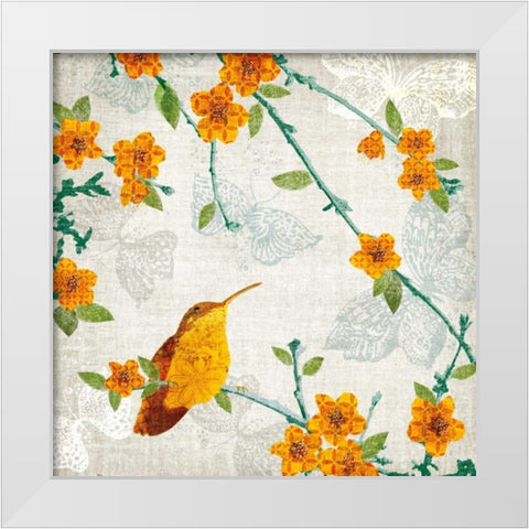 Birds and Butterflies III White Modern Wood Framed Art Print by Venter, Tandi