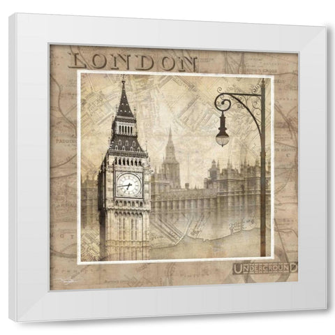 London Calling White Modern Wood Framed Art Print by Mallett, Keith