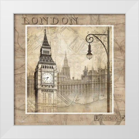 London Calling White Modern Wood Framed Art Print by Mallett, Keith
