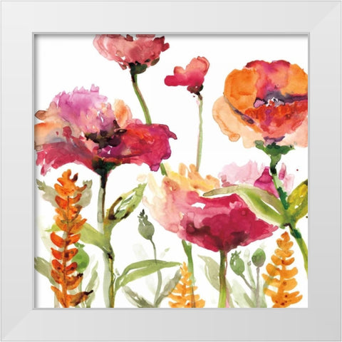 Blooms and Greens White Modern Wood Framed Art Print by Meyers, Rebecca
