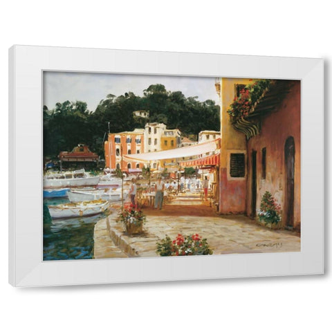 Morning Stroll - Portofino White Modern Wood Framed Art Print by Bates, George