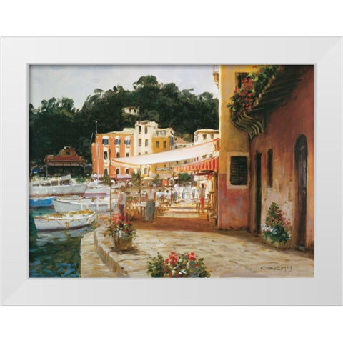 Morning Stroll - Portofino White Modern Wood Framed Art Print by Bates, George
