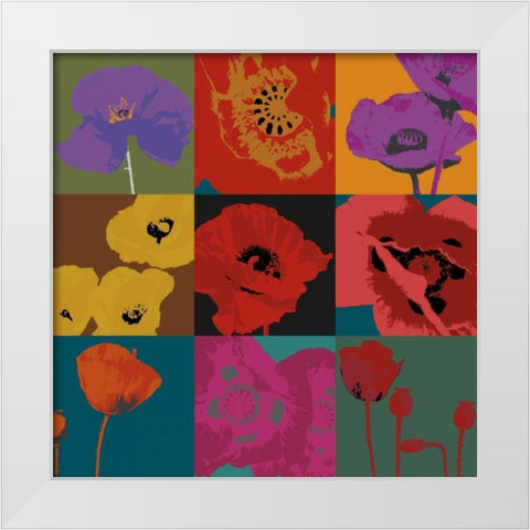 Pop Poppies White Modern Wood Framed Art Print by Li-Leger, Don