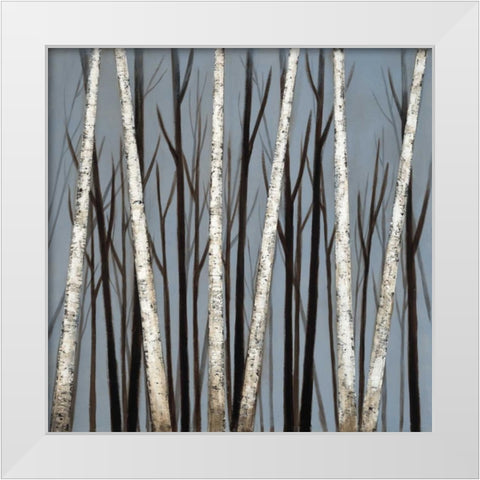 Birch Shadows White Modern Wood Framed Art Print by EVE