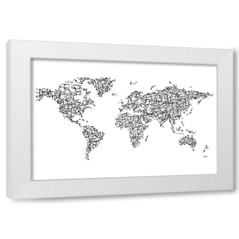HÃ nzÃ¬ Kanji World MapÂ  White Modern Wood Framed Art Print by Bassin, Charlotte
