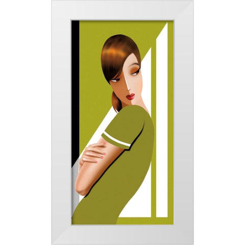 Jennifer in Greens White Modern Wood Framed Art Print by Bravo, Jordan