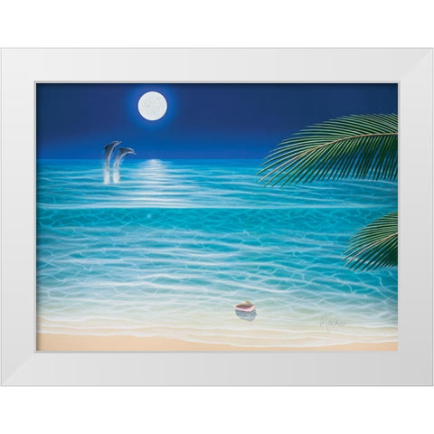 Moonlit Palms White Modern Wood Framed Art Print by Mackin, Dan