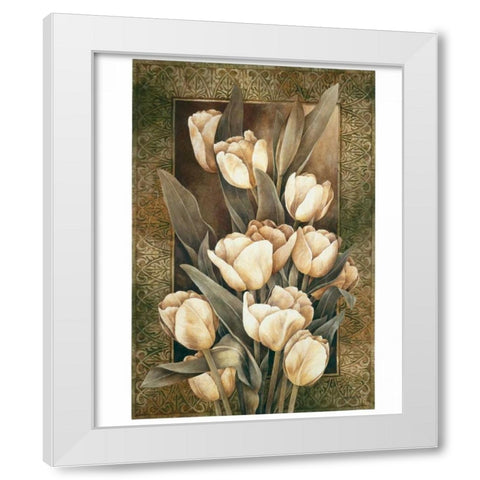 Golden Tulips White Modern Wood Framed Art Print by Thompson, Linda