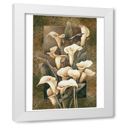 Golden Calla Lilies White Modern Wood Framed Art Print by Thompson, Linda