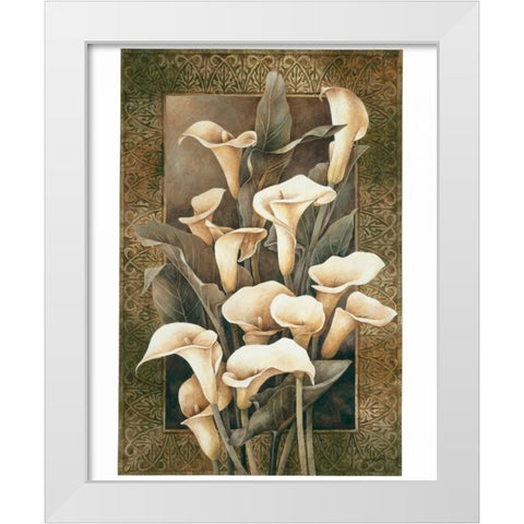 Golden Calla Lilies White Modern Wood Framed Art Print by Thompson, Linda