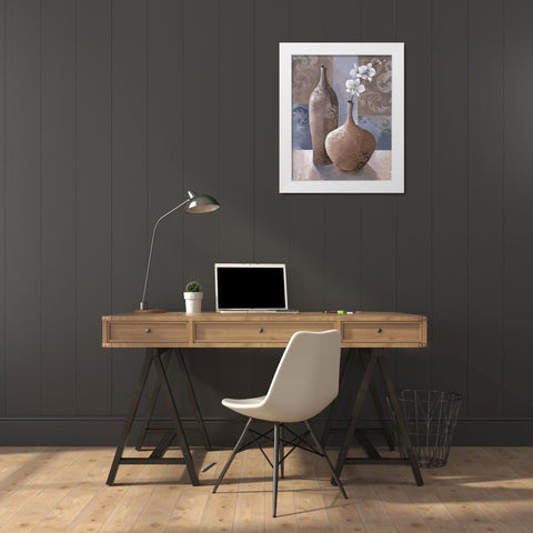 Silver Orchids I White Modern Wood Framed Art Print by Mallett, Keith