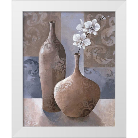 Silver Orchids I White Modern Wood Framed Art Print by Mallett, Keith