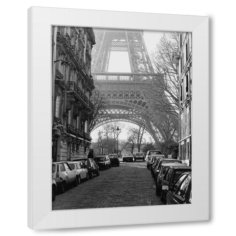 Street View of La Tour Eiffel White Modern Wood Framed Art Print by Davidson, Clay