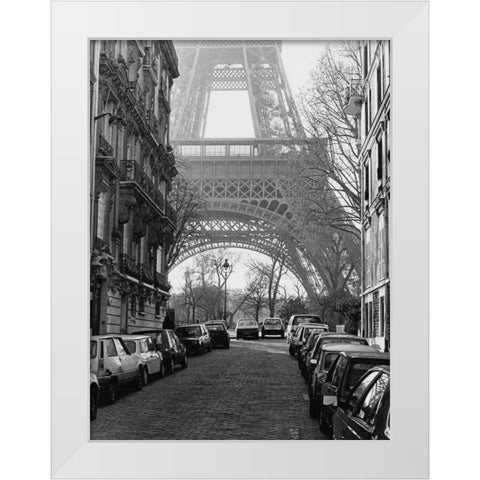 Street View of La Tour Eiffel White Modern Wood Framed Art Print by Davidson, Clay