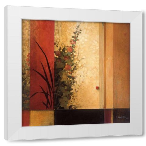 Hollyhock Garden White Modern Wood Framed Art Print by Li-Leger, Don