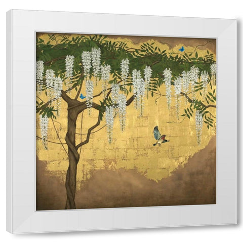 Wisteria with House Finch White Modern Wood Framed Art Print by Charlotte, Joanna