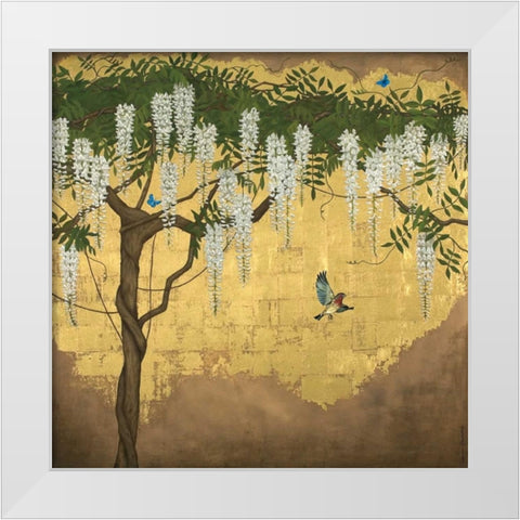 Wisteria with House Finch White Modern Wood Framed Art Print by Charlotte, Joanna