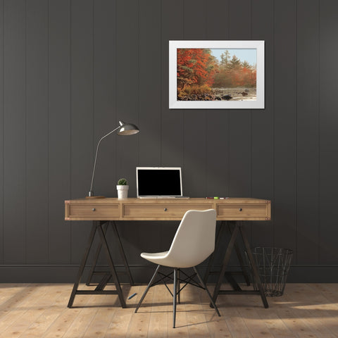 Foggy River White Modern Wood Framed Art Print by Jones, Mike