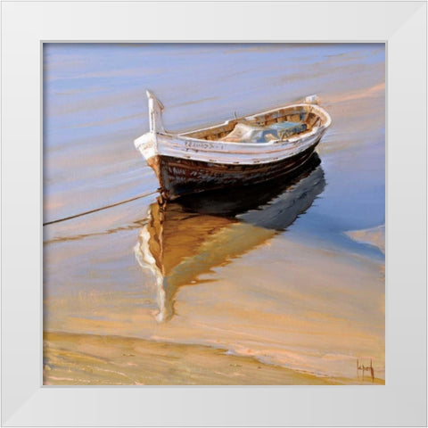 Barcas Descansando White Modern Wood Framed Art Print by Laporta, Jaume