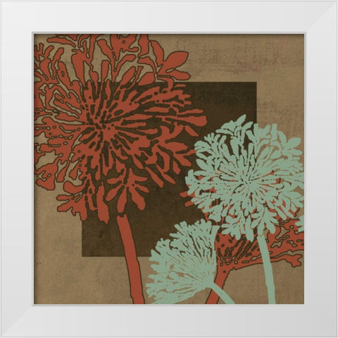 Floral Silhouette in Brown White Modern Wood Framed Art Print by MK Designs