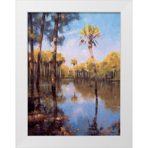 Palms on Water II White Modern Wood Framed Art Print by Moore, Larry