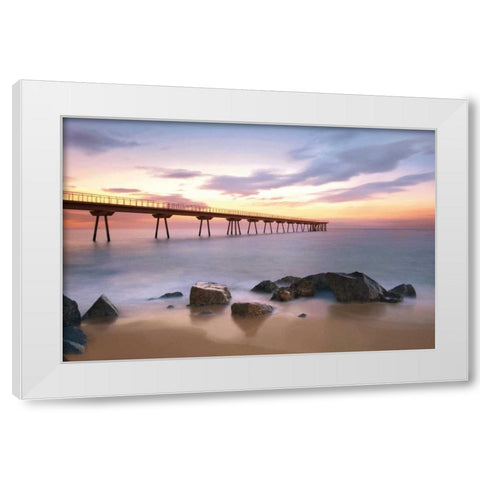 The Pier White Modern Wood Framed Art Print by Mora, Sergi