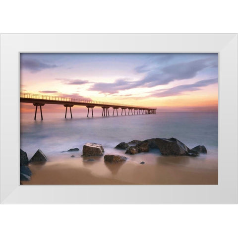 The Pier White Modern Wood Framed Art Print by Mora, Sergi