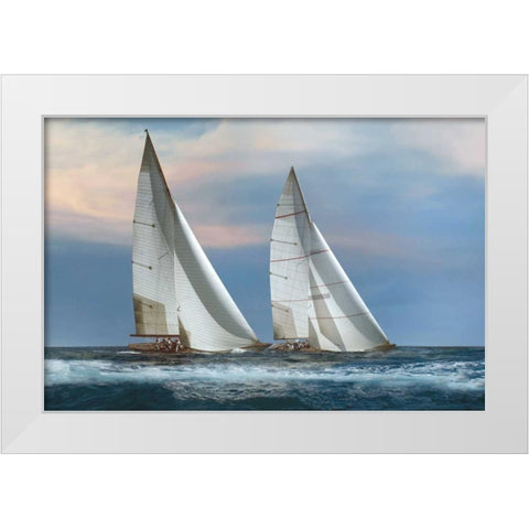 The Chase White Modern Wood Framed Art Print by Ortega, Xavier