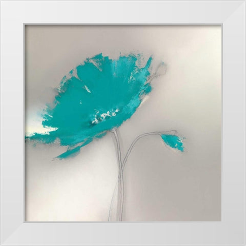 Aqua Platinum Petals I White Modern Wood Framed Art Print by Prior, J.P.