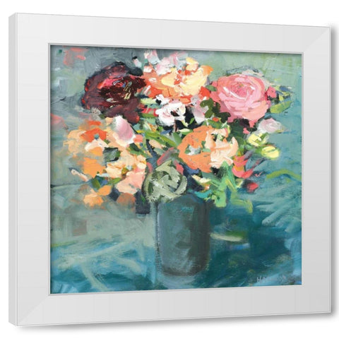 Teal Bouquet White Modern Wood Framed Art Print by Harwood, Jennifer