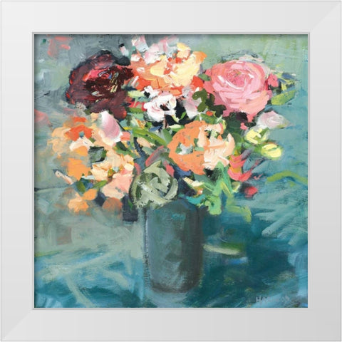 Teal Bouquet White Modern Wood Framed Art Print by Harwood, Jennifer
