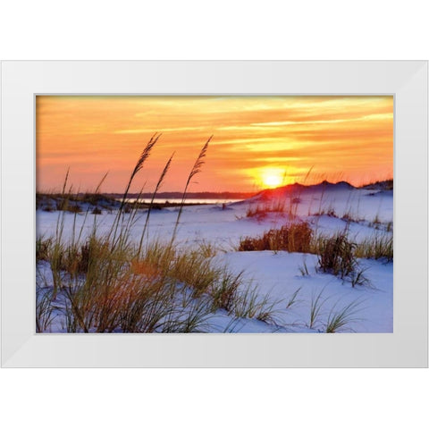 Seashore Sunset White Modern Wood Framed Art Print by Jones, Mike