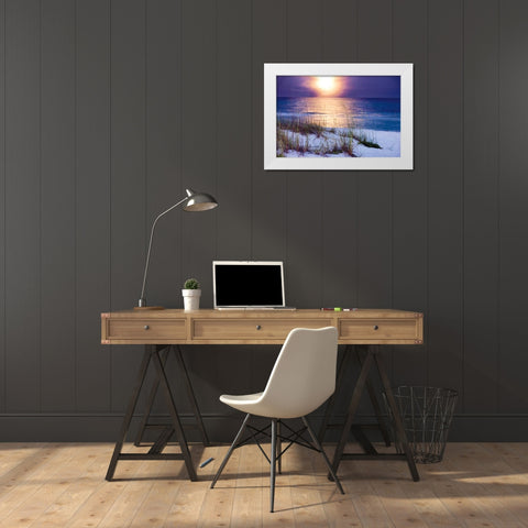 Pensacola Moonrise White Modern Wood Framed Art Print by Jones, Mike