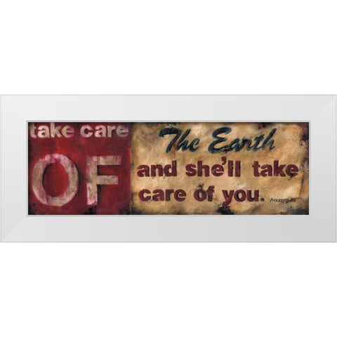 Take Care Of The Earth White Modern Wood Framed Art Print by Pasion, Wani
