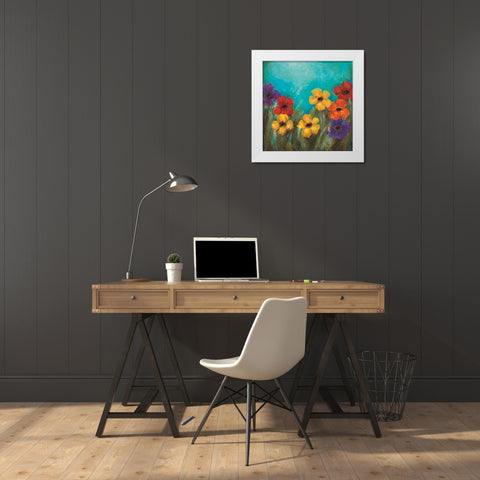 HAPPY White Modern Wood Framed Art Print by Pasion, Wani