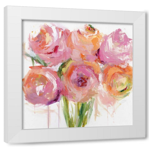 Pink Peonies White Modern Wood Framed Art Print by Bell, Emma