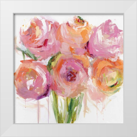 Pink Peonies White Modern Wood Framed Art Print by Bell, Emma