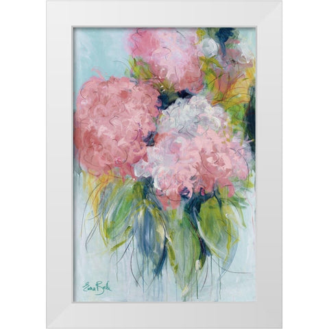 Pink Hydrangeas White Modern Wood Framed Art Print by Bell, Emma
