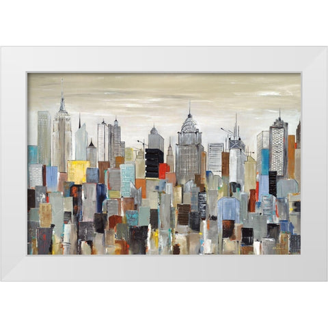 New York Skyline White Modern Wood Framed Art Print by Kadmiri, Aziz