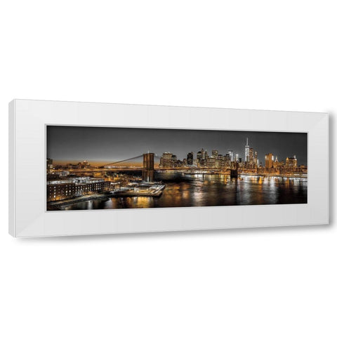 New York Panoramic White Modern Wood Framed Art Print by Frank, Assaf