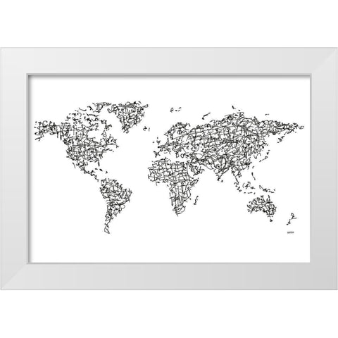 HÃ nzÃ¬ Kanji World MapÂ  White Modern Wood Framed Art Print by Bassin, Charlotte