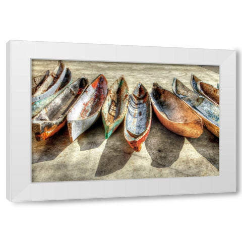 Canoes White Modern Wood Framed Art Print by Celebrate Life Gallery