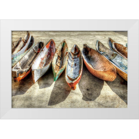 Canoes White Modern Wood Framed Art Print by Celebrate Life Gallery