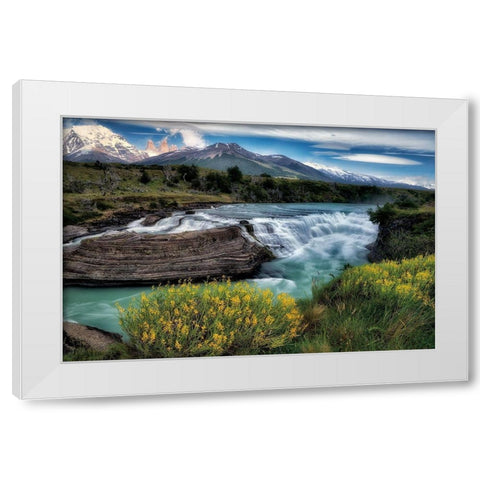 Rio Paine Waterfalls White Modern Wood Framed Art Print by Frates, Dennis