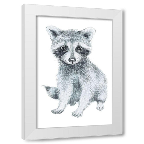 Baby Raccoon White Modern Wood Framed Art Print by Markelova, Elena