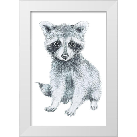 Baby Raccoon White Modern Wood Framed Art Print by Markelova, Elena