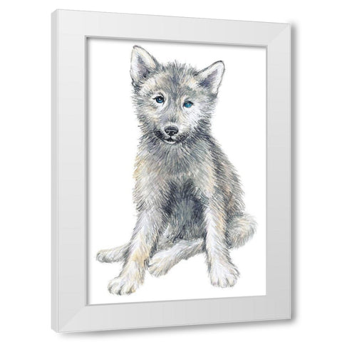 Baby Coyote White Modern Wood Framed Art Print by Markelova, Elena